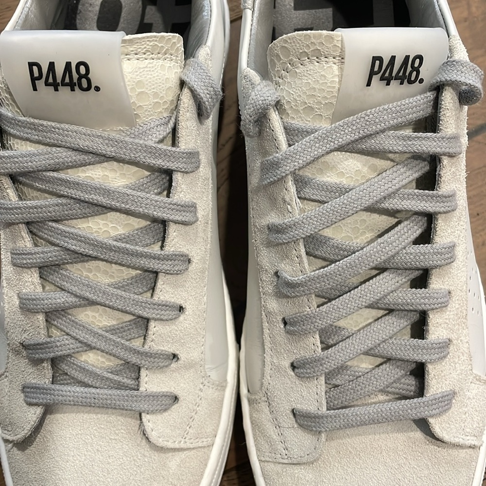 P448 Thea Platform Sneakers  White Suede Silver Size 39 - Picture 2 of 9